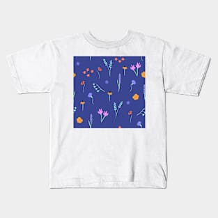 Florals on a Blue Background, Smaller Kids T-Shirt